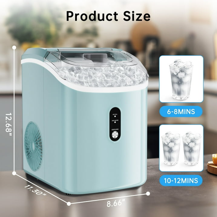 Nugget Ice Maker Countertop ,Pebble Ice Maker Machine with Self-Cleaning Function, 33lbs/24H with Ice Scoop and Basket for Home/Kitchen/Office, Light Blue