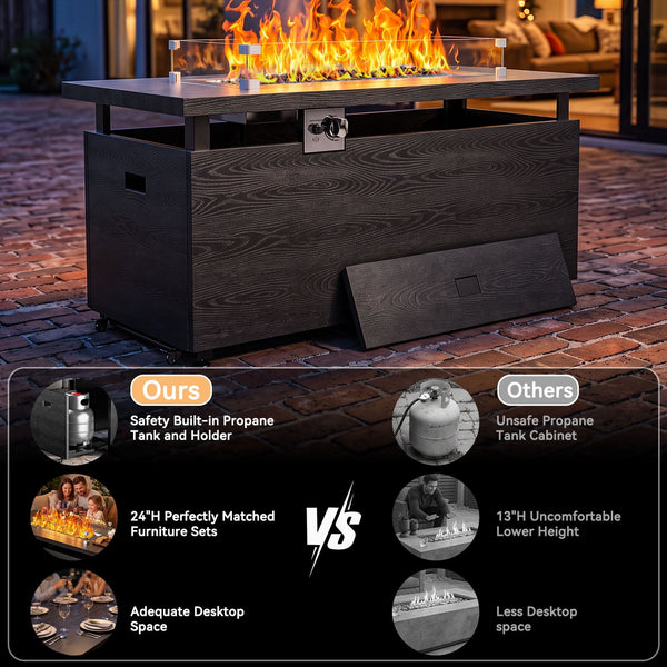 Philergo 51" Outdoor Propane Fire Pit Table with Tempered Glass Wind Guard, 60,000 BTU Large Gas Fire Pits with Sliding Tank Holder for Outdoor, Patio Party