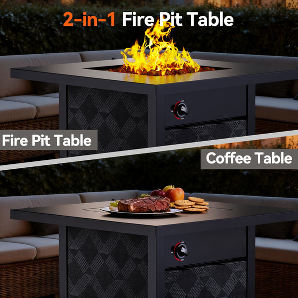 Philergo 28" Propane Fire Pit, 50,000 BTU Square Gas Fire Pit Table for Patio Garden Party with Lava Rocks, Removable Lid, CSA-Certified