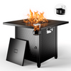 Philergo 28 Inch Propane Fire Pits with Cup Holders, 50000 BTU Steel Gas Fire Pit Table with Lid and Lava Rock for Outdoor