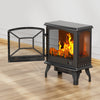 24'' Freestanding Electric Fireplace Heater Stove Portable Infrared Fireplace for Indoor, W/ Remote, Thermostat, 5 Variable Flame