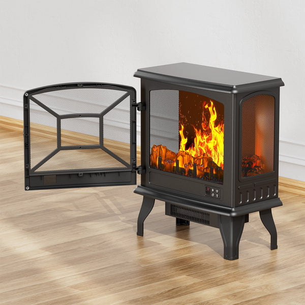 24'' Freestanding Electric Fireplace Heater Stove Portable Infrared Fireplace for Indoor, W/ Remote, Thermostat, 5 Variable Flame