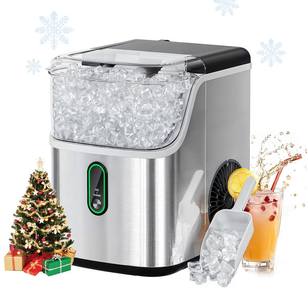 Philergo 35lbs/24H Nugget Ice Maker Countertops with LED Indicator, Portable Chewable Pebble Ice Machine with Self-Cleaning, Crushed Sonic Ice for Hmoe, Kitchen, RV, Stainless Steel