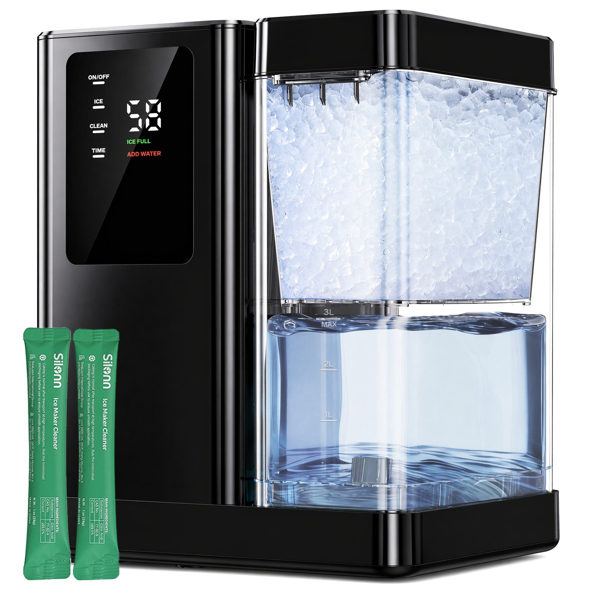Philergo Nugget Ice Maker Countertop, 40 lbs/24H Pebble Ice Machine with 3L Water Tank, 8-Minute Ice, 1-10H Timer, Self-Cleaning, 40 dB Quiet Operation, Black