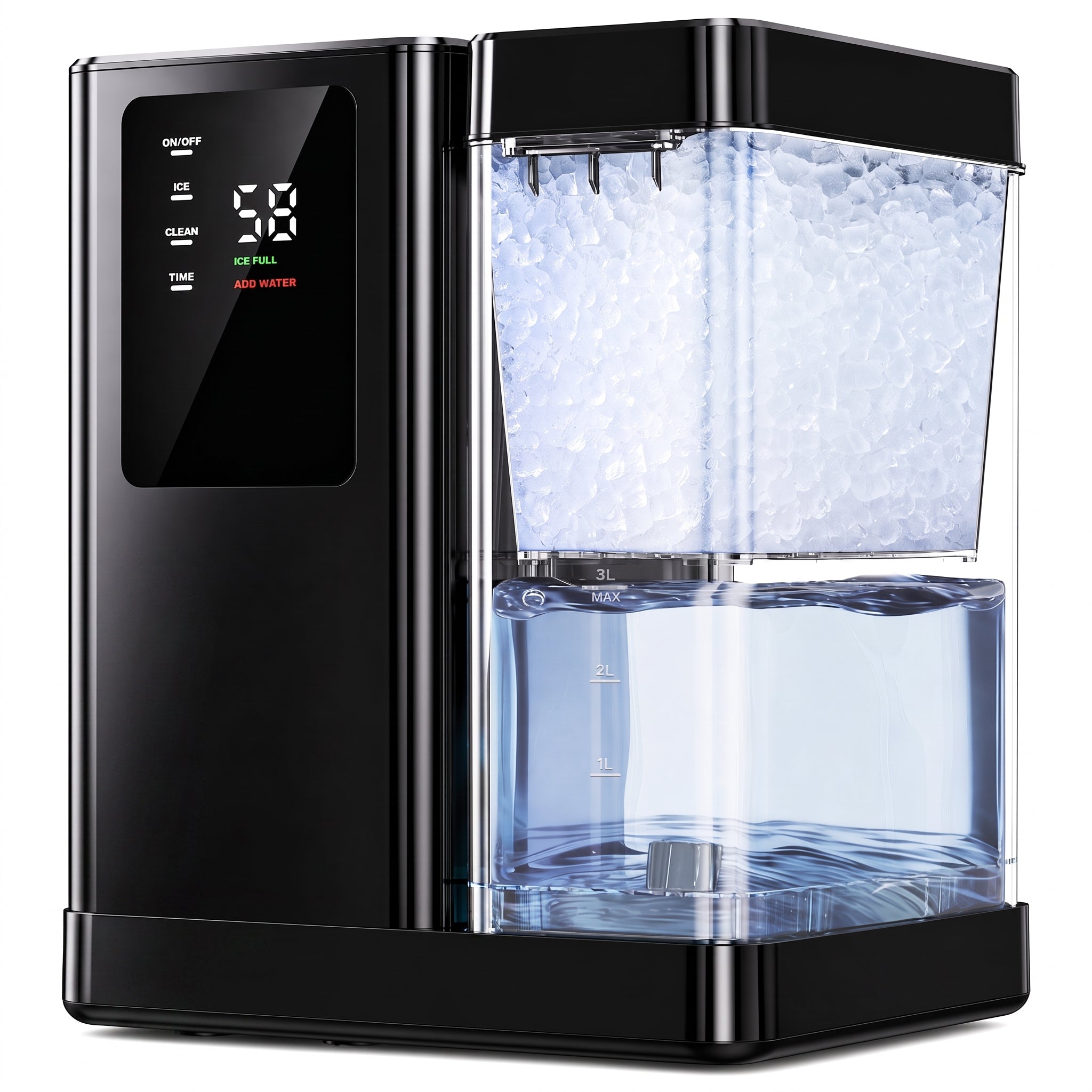 Philergo Countertop Nugget Ice Maker, 40 lbs/24H Chewable Pebble Ice Machine, 3L Water Tank, Ice Ready in 8 Minutes, 10H Timer, Self-Cleaning, 40 dB Quiet, Black