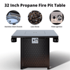 Philergo 32" Gas Fire Pits with Cup Holders for Outside, 50,000 BTU Propane Fire Pit Table with Lid and Lava Rock, Black