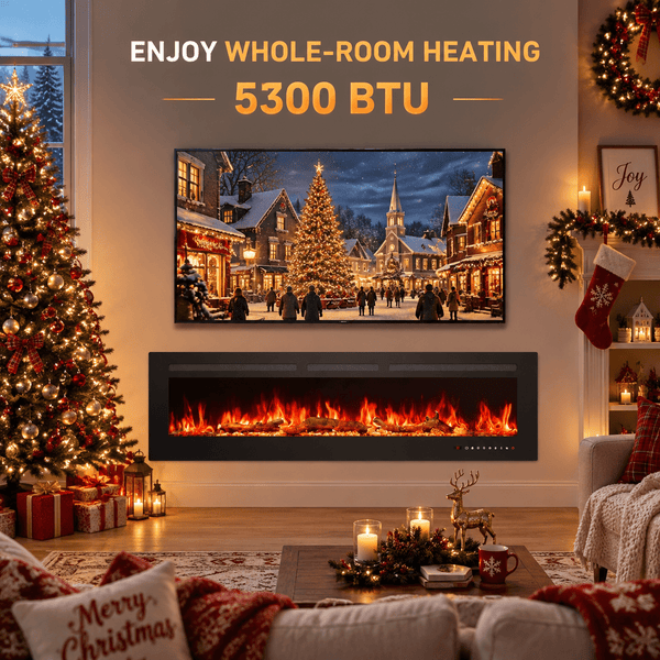 Philergo 60" Electric Fireplace, 1400W Wall Mount, Recessed Fireplace Insert Heater wiht Remote Control, 20 Adjustable Flame Color, Timer and Touch Screen
