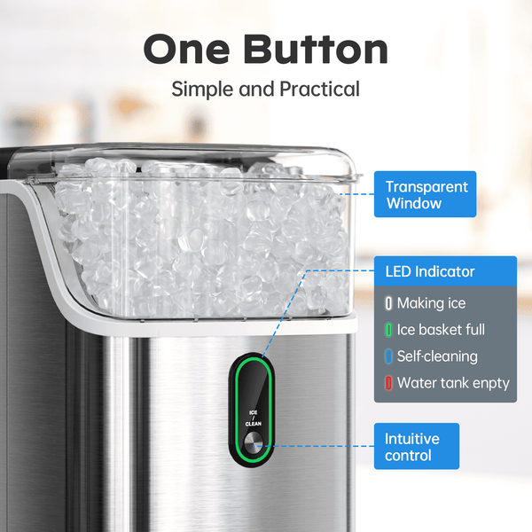 Philergo Nugget Ice Maker Countertop, Pebble Ice Maker Machine with Self-Cleaning, 35lbs/24hr, Soft Chewable Pellet Ice Maker for Home, Kitchen, Stainless Steel