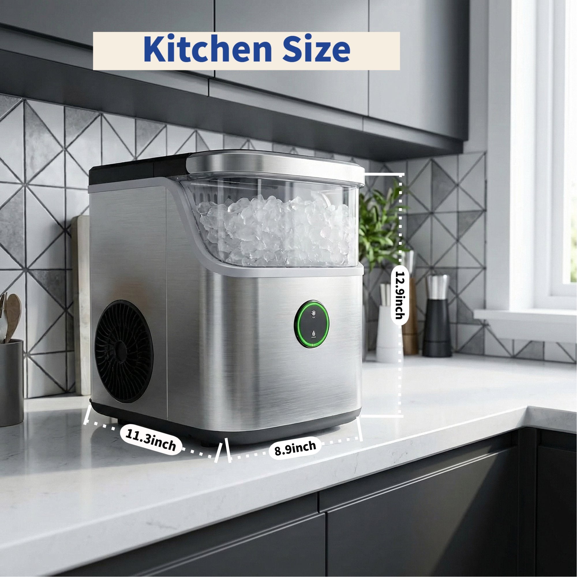 Philergo 35lbs/24H Nugget Ice Maker Countertop, Portable Ice Machine with Detachable Ice Basket, Silver