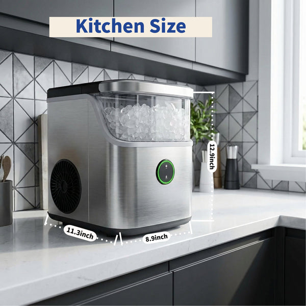 Philergo 35lbs/24H Nugget Ice Maker Countertop, Portable Ice Machine with Detachable Ice Basket, Silver