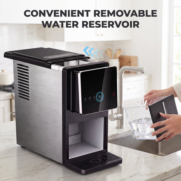 Philergo Nugget Ice Maker Countertop, Touch-Free Self-Dispensing Pebble Ice Machine, 40 lbs/24H Chewable Ice, 8-Minute Ice, One-Touch Self-Cleaning, Slim Portable Ice Maker for Home, Office and RV