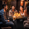 Philergo 32" Gas Fire Pits with Cup Holders for Outside, 50,000 BTU Propane Fire Pit Table with Lid and Lava Rock, Black