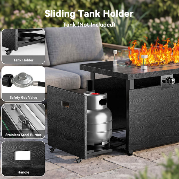 Philergo 51" Outdoor Propane Fire Pit Table with Tempered Glass Wind Guard, 60,000 BTU Large Gas Fire Pits with Sliding Tank Holder for Outdoor, Patio Party