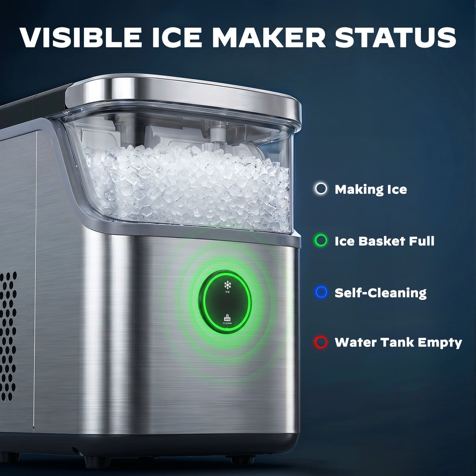 Philergo 35lbs/24H Nugget Ice Maker Countertop, Portable Ice Machine with Detachable Ice Basket, Silver