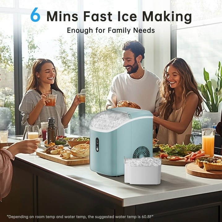 Nugget Ice Maker Countertop ,Pebble Ice Maker Machine with Self-Cleaning Function, 33lbs/24H with Ice Scoop and Basket for Home/Kitchen/Office, Light Blue