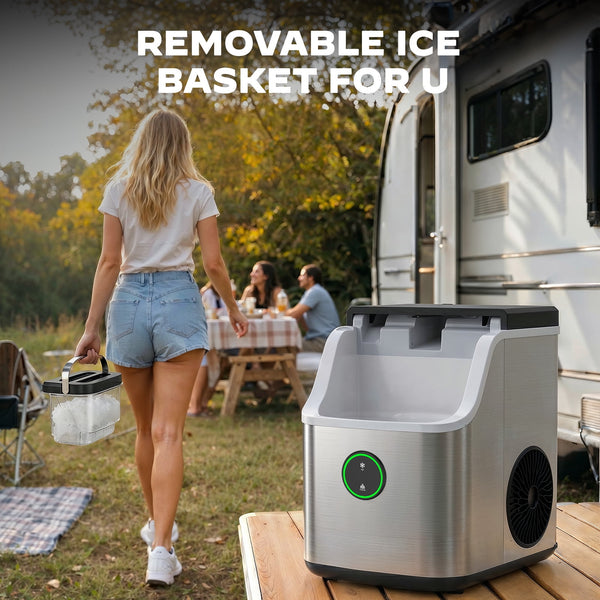Philergo 35lbs/24H Nugget Ice Maker Countertop, Portable Ice Machine with Detachable Ice Basket, Silver
