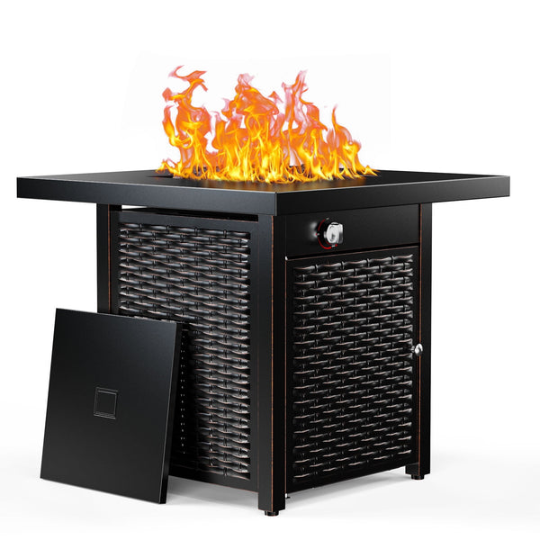 Philergo 32" Propane Fire Pit Table with Lid and Rock, 60,000 BTU Gas Fire Pit for Outside Patio Garden Party
