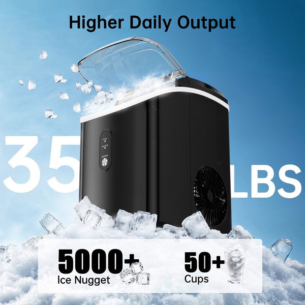 Philergo Nugget Countertop Ice Maker, Chewable Pellet Ice Machine with Self-Cleaning for Home Kitchen, 35lbs/24Hrs, Black