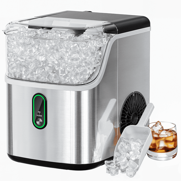 Philergo 35lbs/24H Nugget Ice Maker Countertops with LED Indicator, Portable Chewable Pebble Ice Machine with Self-Cleaning, Crushed Sonic Ice for Hmoe, Kitchen, RV, Stainless Steel