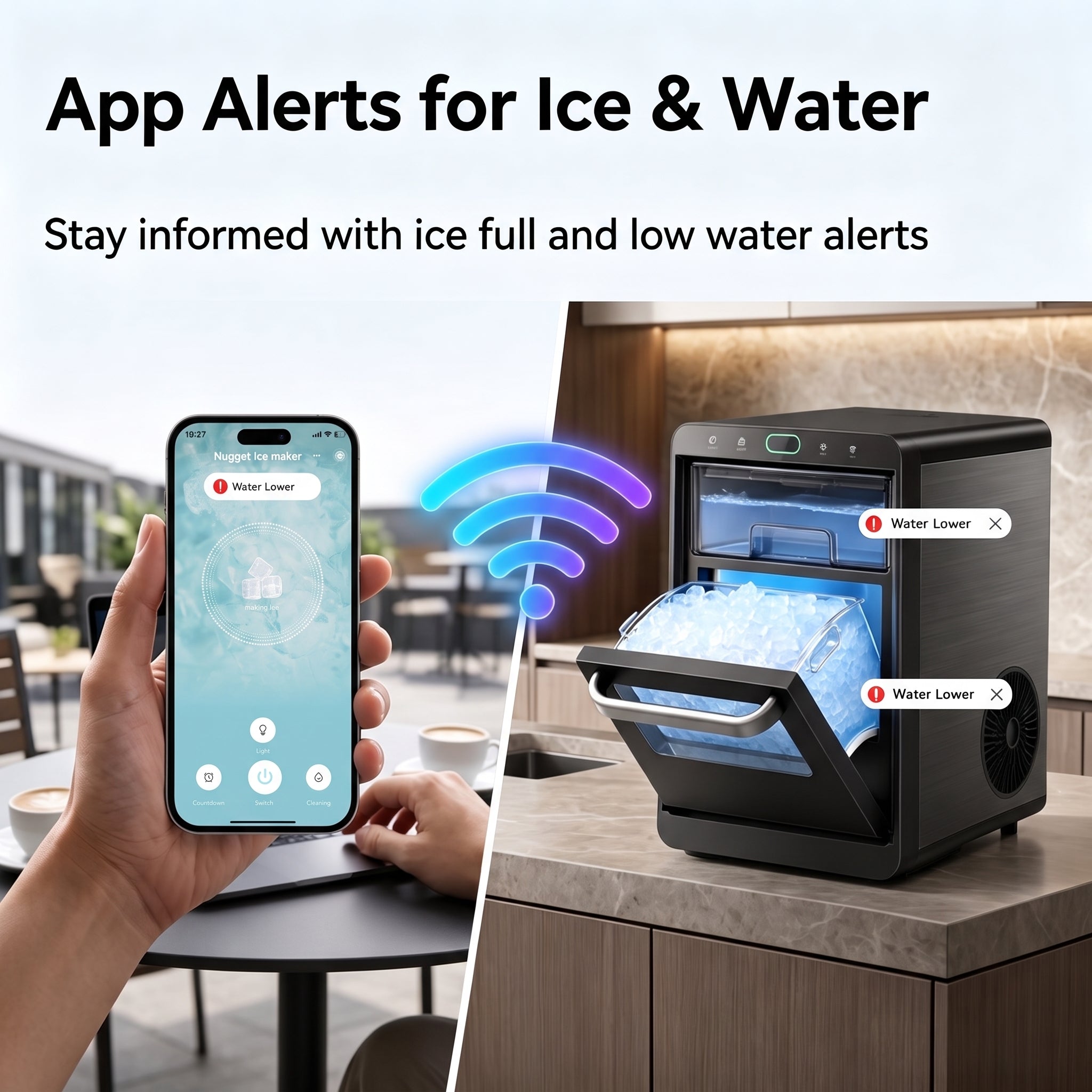 Philergo Nugget Ice Maker Countertop, Smart Pebble Ice maker with App Control, 44 lbs/Day, Ice in 10 Minutes, Self-Cleaning, Timer & Status Alerts, Stainless Steel,Design for Home, Kitchen
