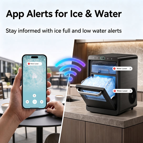 Philergo Nugget Ice Maker Countertop, Smart Pebble Ice maker with App Control, 44 lbs/Day, Ice in 10 Minutes, Self-Cleaning, Timer & Status Alerts, Stainless Steel,Design for Home, Kitchen