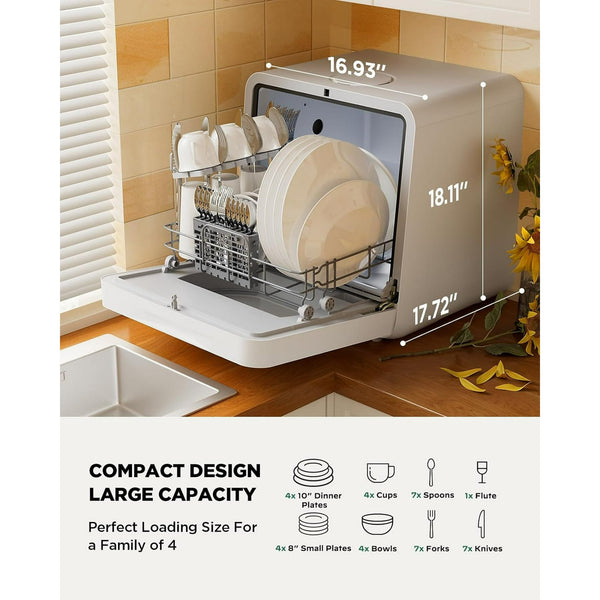 Philergo Portable Countertop Dishwashers, Compact Smart Dishwashers Built-In Water Tank, Air-Dry, 7 Washing Programs, Dual Supply, 360° Dual Spray, App Control for Apartment, RV