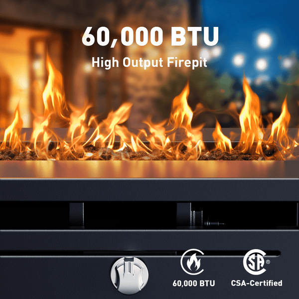 Philergo 42" Rectangular Gas Fire Pit Table, 60,000 BTU Propane Fire Pits for Outside with Lid and Lava Rock