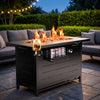 Philergo 43.2" Propane Fire Pits for Outside 62,000 BTU Gas Fire Pit Table for Outside with Lid , Glass Beads, Cup Holders, Hanging Shelf & Nylon Cover, Rectangle