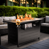 Philergo 43" Propane Fire Pits for Outside 60,000 BTU Gas Fire Pit Table for Outside with Lid , Glass Beads, Cup Holders, Hanging Shelf & Nylon Cover, Rectangle