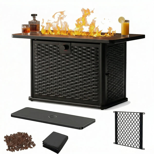 43" Propane Fire Pit Table - 60,000 BTU Gas Fire Pit with 2 Cup Holders, Waterproof Cover & Lava Rocks for Garden, Deck, Backyard