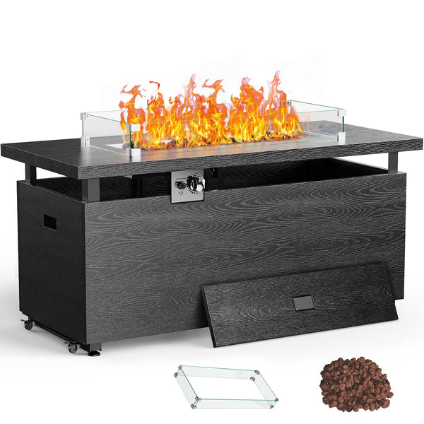 Philergo 51" Outdoor Propane Fire Pit Table with Tempered Glass Wind Guard, 60,000 BTU Large Gas Fire Pits with Sliding Tank Holder for Outdoor, Patio Party