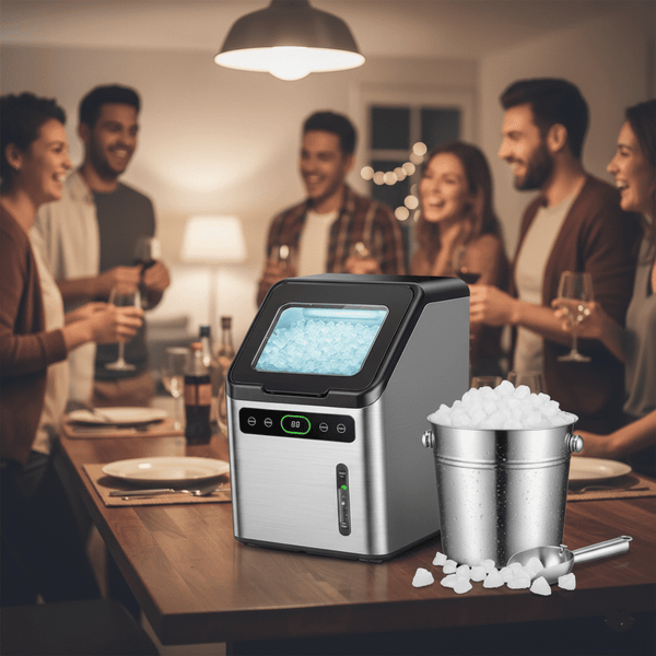 Philergo Nugget Ice Makers Countertop, 45lbs/24H with Self-Cleaning Function and Timer, Ice Maker Machine with Basket/Scoop for Home/Kitchen/Office, Stainless Steel