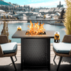Philergo 32" Gas Fire Pits with Cup Holders for Outside, 50,000 BTU Propane Fire Pit Table with Lid and Lava Rock, Black