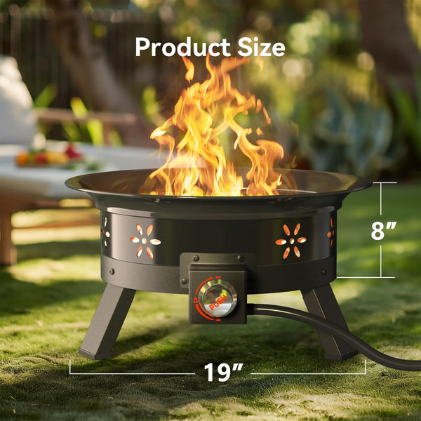 19 inch Portable Fire Pits with Grill for Outside 58000 BTU Gas Fire Bowl with Foldable Legs & Lid & Carry Kit & Lava Rock Stone