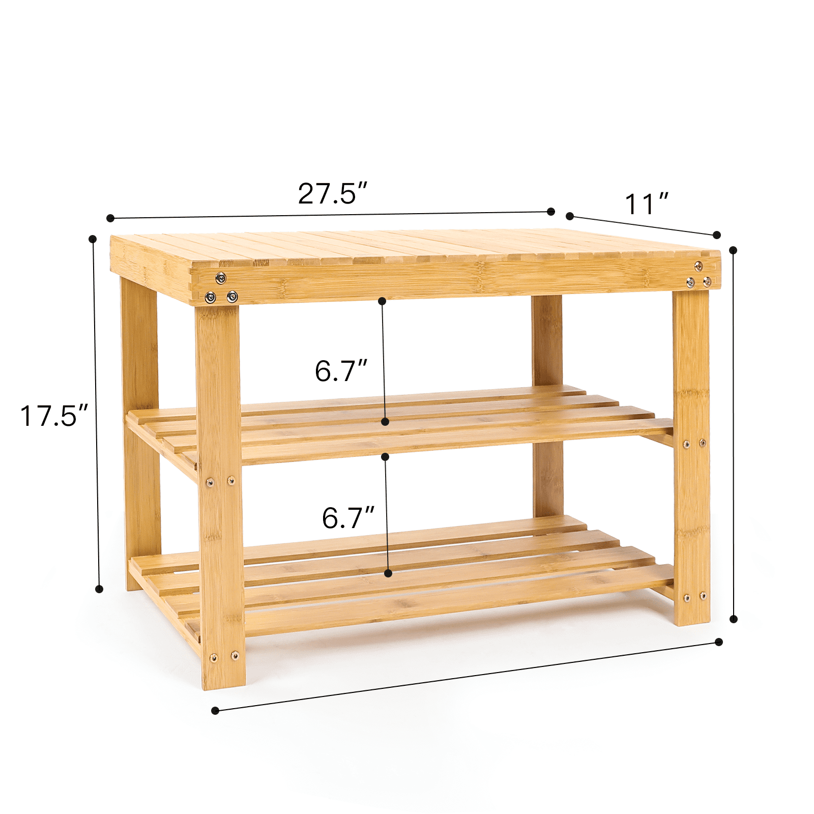 3-Tier Bamboo Shoe Rack Bench, Entryway Storage Bench Holds up to 210 lbs