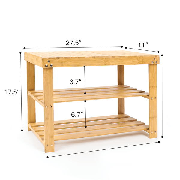 3-Tier Bamboo Shoe Rack Bench, Entryway Storage Bench Holds up to 210 lbs