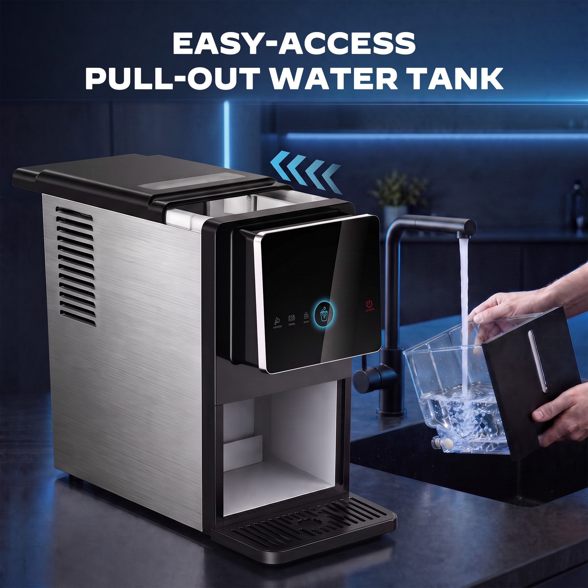 Philergo Nugget Ice Maker Countertop, Touch-Free Self-Dispensing Pebble Ice Machine, 40 lbs/24H Chewable Ice, 8-Minute Ice, One-Touch Self-Cleaning, Slim Portable Ice Maker for Home, Office and RV