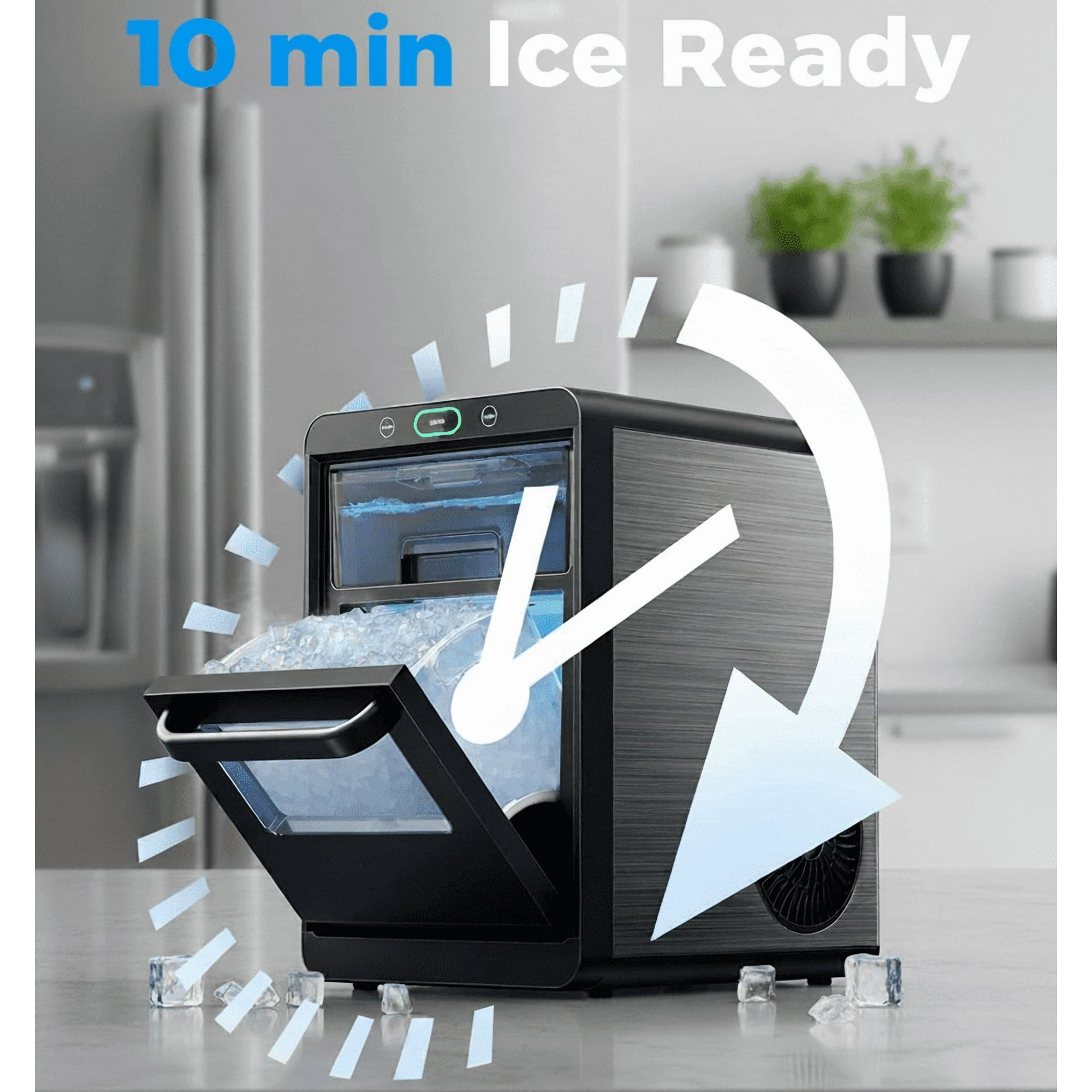 Philergo Nugget Ice Maker Countertop, 44Lbs/24H, Self-Cleaning Pellet Ice Machine with Ice Scoop and Basket, 10-15 Minute Ice Making for Home/Kitchen/Office, Black