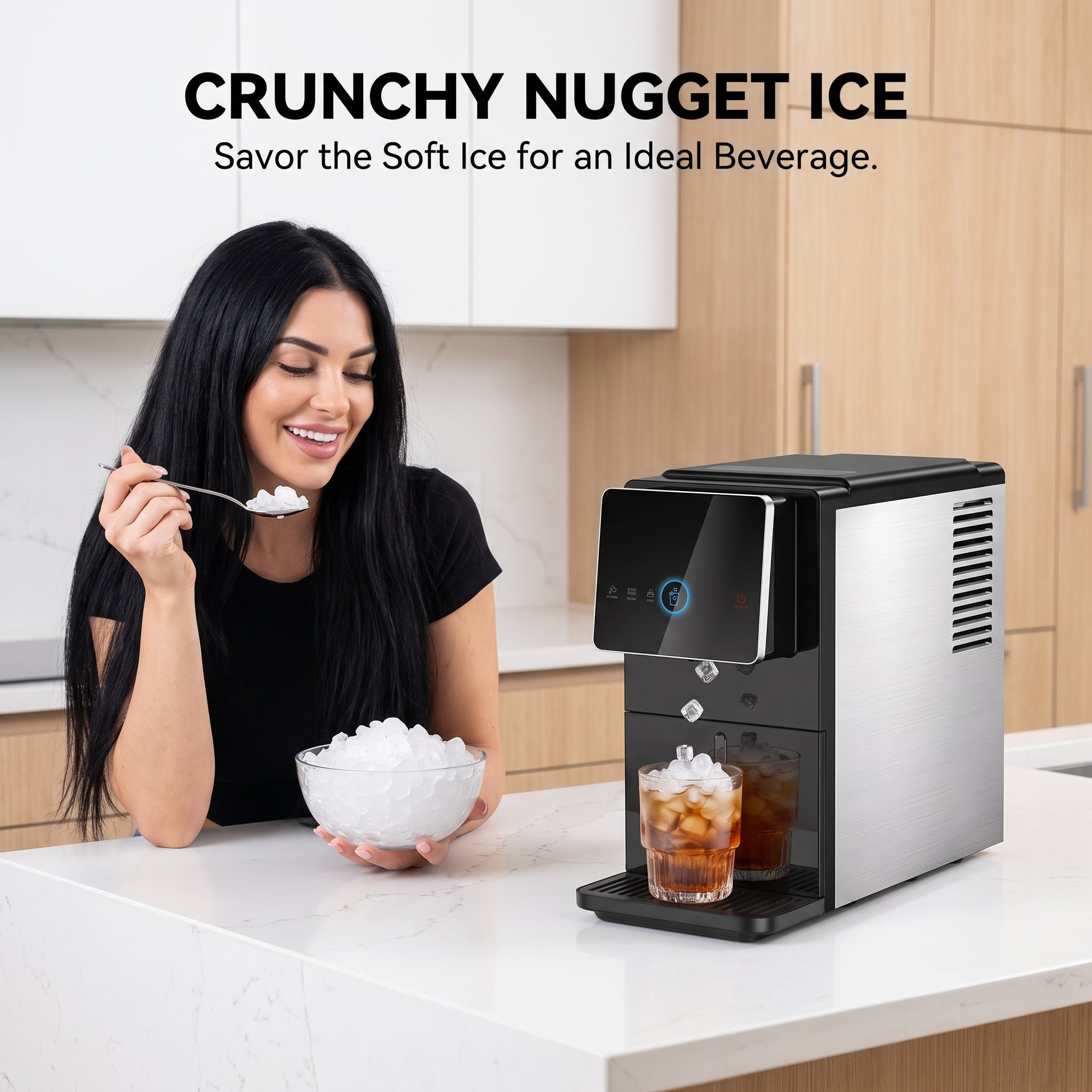 Philergo Nugget Ice Maker Countertop, Touch-Free Self-Dispensing Pebble Ice Machine, 40 lbs/24H Chewable Ice, 8-Minute Ice, One-Touch Self-Cleaning, Slim Portable Ice Maker for Home, Office and RV