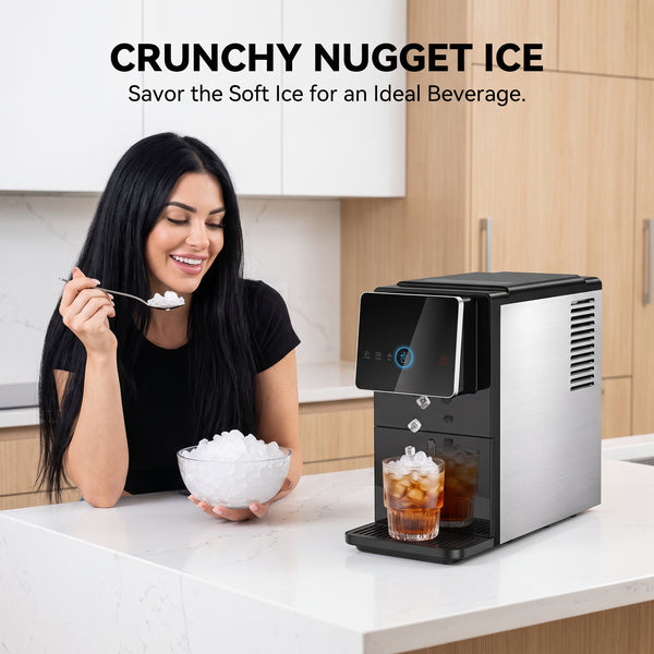 Philergo Nugget Ice Maker Countertop, Touch-Free Self-Dispensing Pebble Ice Machine, 40 lbs/24H Chewable Ice, 8-Minute Ice, One-Touch Self-Cleaning, Slim Portable Ice Maker for Home, Office and RV