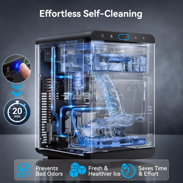 Philergo Nugget Ice Maker Countertop, Smart Pebble Ice maker with App Control, 44 lbs/Day, Ice in 10 Minutes, Self-Cleaning, Timer & Status Alerts, Stainless Steel,Design for Home, Kitchen