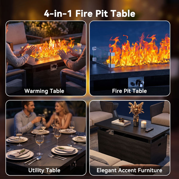 Philergo 51" Outdoor Propane Fire Pit Table with Tempered Glass Wind Guard, 60,000 BTU Large Gas Fire Pits with Sliding Tank Holder for Outdoor, Patio Party
