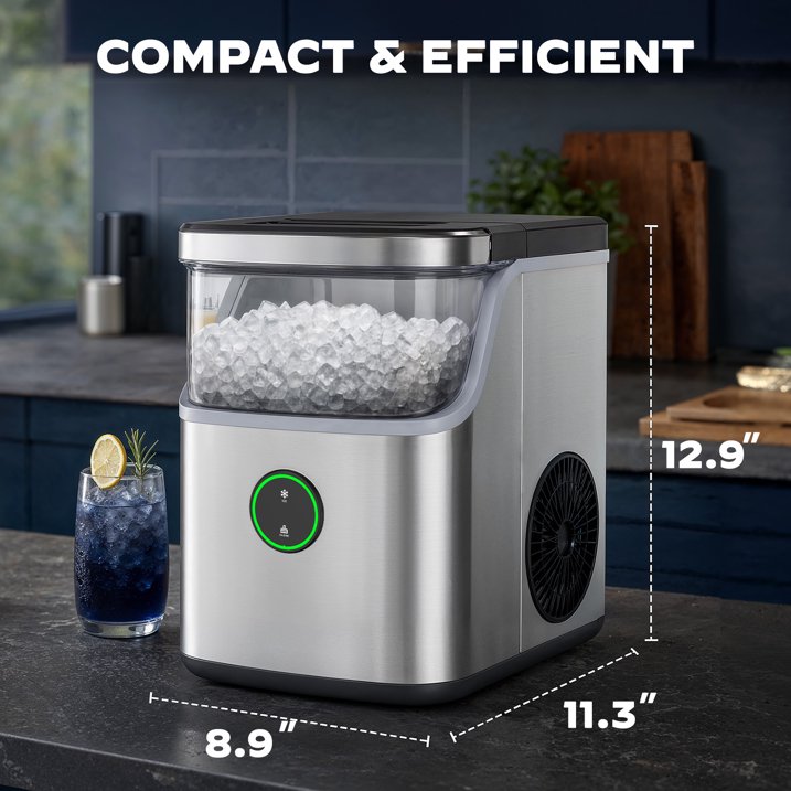 Philergo 35lbs/24H Nugget Ice Maker Countertop, Portable Ice Machine with Detachable Ice Basket, Silver