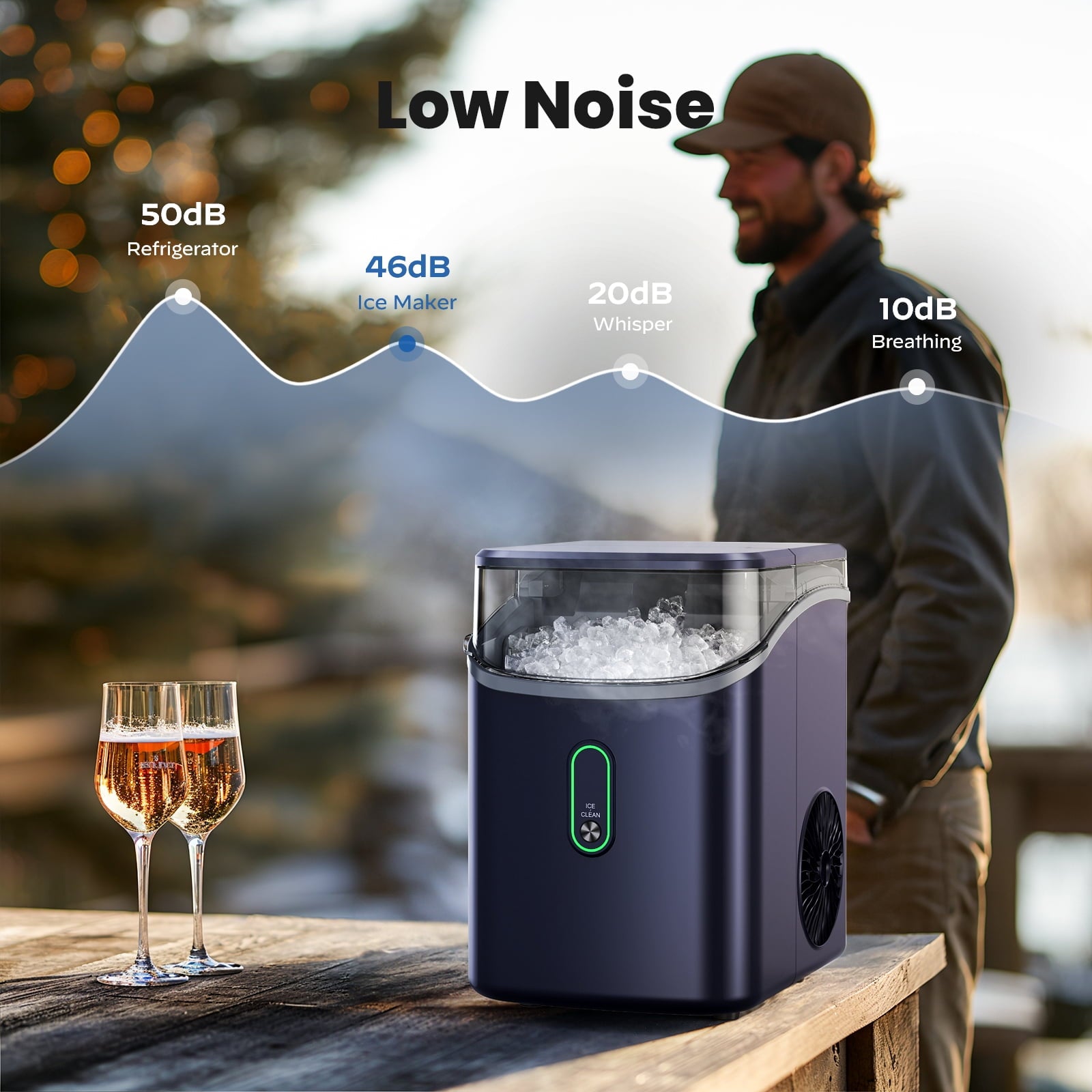 Philergo Nugget Ice Maker Countertop, Pebble Ice Maker with Soft Chewable Ice, 35 lbs/24 Hrs for Home, Kitchen, RV, Camping, Dark Blue