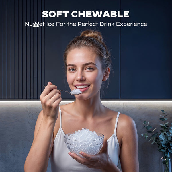Philergo Nugget Ice Maker Countertop, Touch-Free Self-Dispensing Pebble Ice Machine, 40 lbs/24H Chewable Ice, 8-Minute Ice, One-Touch Self-Cleaning, Slim Portable Ice Maker for Home, Office and RV