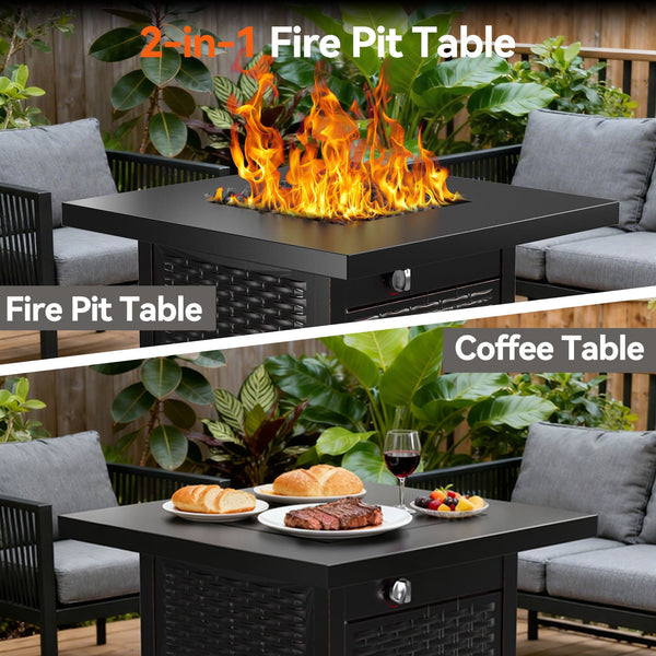 Philergo 32" Propane Fire Pit Table with Lid and Rock, 60,000 BTU Gas Fire Pit for Outside Patio Garden Party
