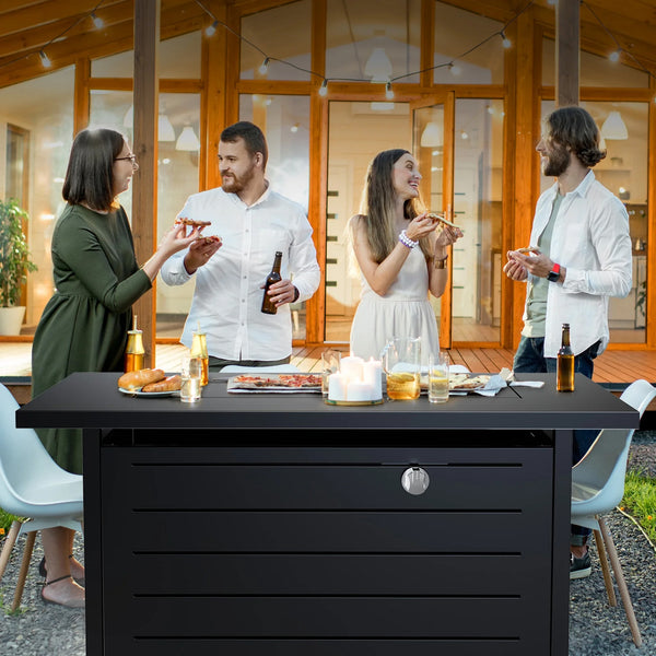 Philergo 42" Rectangular Gas Fire Pit Table, 60,000 BTU Propane Fire Pits for Outside with Lid and Lava Rock