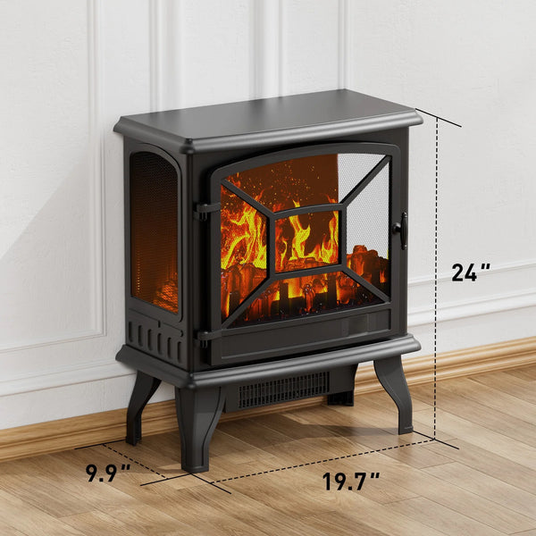 24'' Freestanding Electric Fireplace Heater Stove Portable Infrared Fireplace for Indoor, W/ Remote, Thermostat, 5 Variable Flame