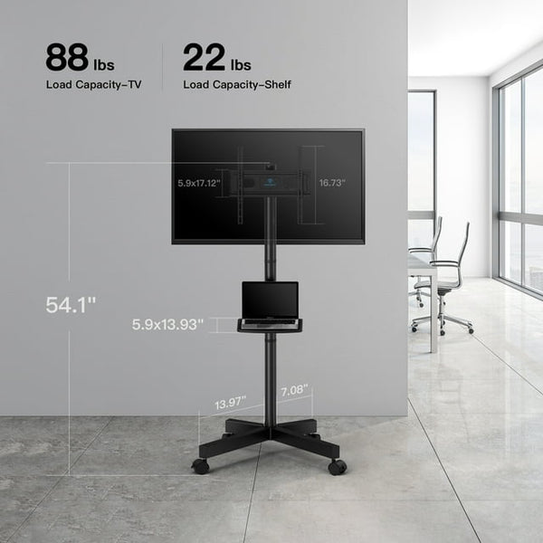 PERLESMITH Modern Rolling TV Stand with Wheels, Mobile TV Stand Cart for 23-60" TVs, Max 400x400mm Holds up to 88Lbs