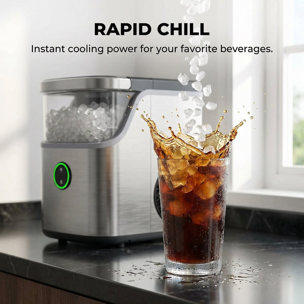 Philergo 35lbs/24H Nugget Ice Maker Countertop, Portable Ice Machine with Detachable Ice Basket, Silver